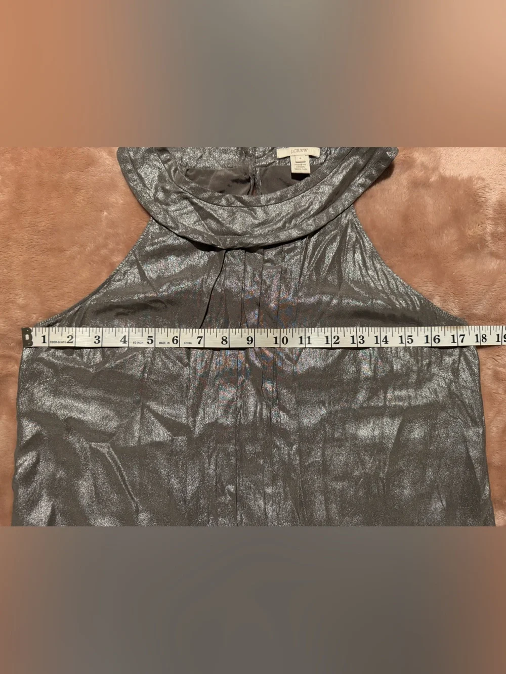 J. Crew 100% Silk Silver Pleated Tank Top, Size 4